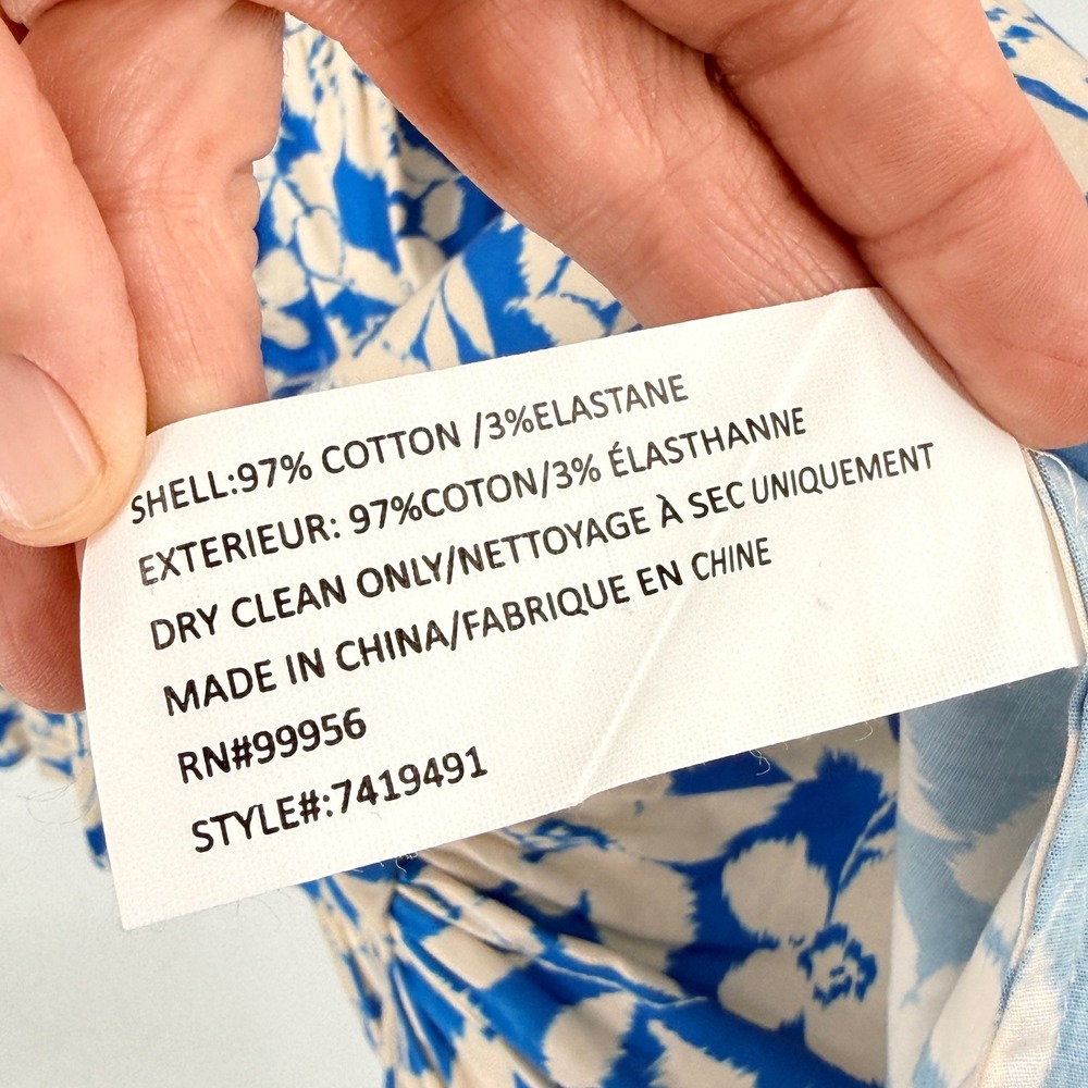 Shoshanna Floral Midi Dress Belted Ruffle‎ Hem Split Neck Blue Ivory Size 4 - Picture 6 of 8